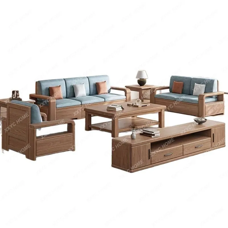 XX LAsh wood color solid wood sofa combination  style living room  winter and summer dual-purpose small apartment storage sofa