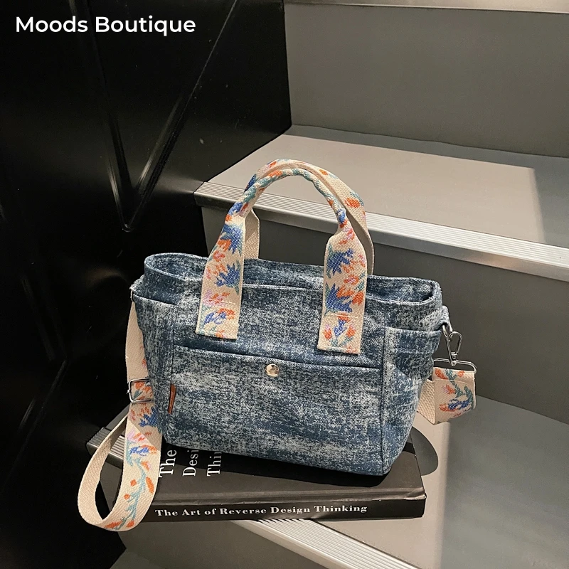 

High Quality Floral Top-handle Bags For Women Denim Fabric Mini Shoulder Cross Body Bag 2025 Autumn New Luxury Designer Handbags