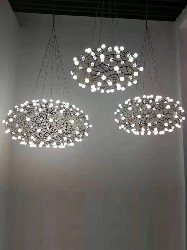 Postmodern gypsophila round chandelier living room dining room simple personality LED lamp bead string decorative lamp