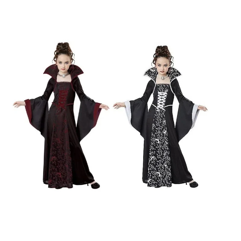 

Halloween Witch Costume for Kids Girls Flared Sleeves Vampire Dress Halloween Cosplay Carnival Party Stage Performance Costumes