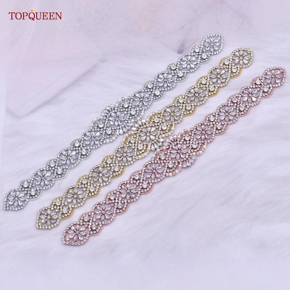 TOPQUEEN S161B Luxury Rhinestones Applique Handmade Bridal Women Belt Sew On Trims Dress Bags Clothes Decoration Accessories DIY