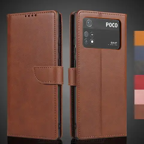 Wallet Flip Cover Leather Case for Xiaomi POCO M4 Pro 4G Pu Leather Phone Bags protective Holster Fundas Coque