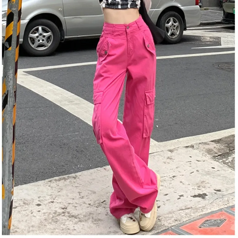 Y2k Clothes Vintage Spring Summer Cargo Pants High Waist Pockets Grunge Trousers Wide Leg Slim All-match Pantalones De Mujer