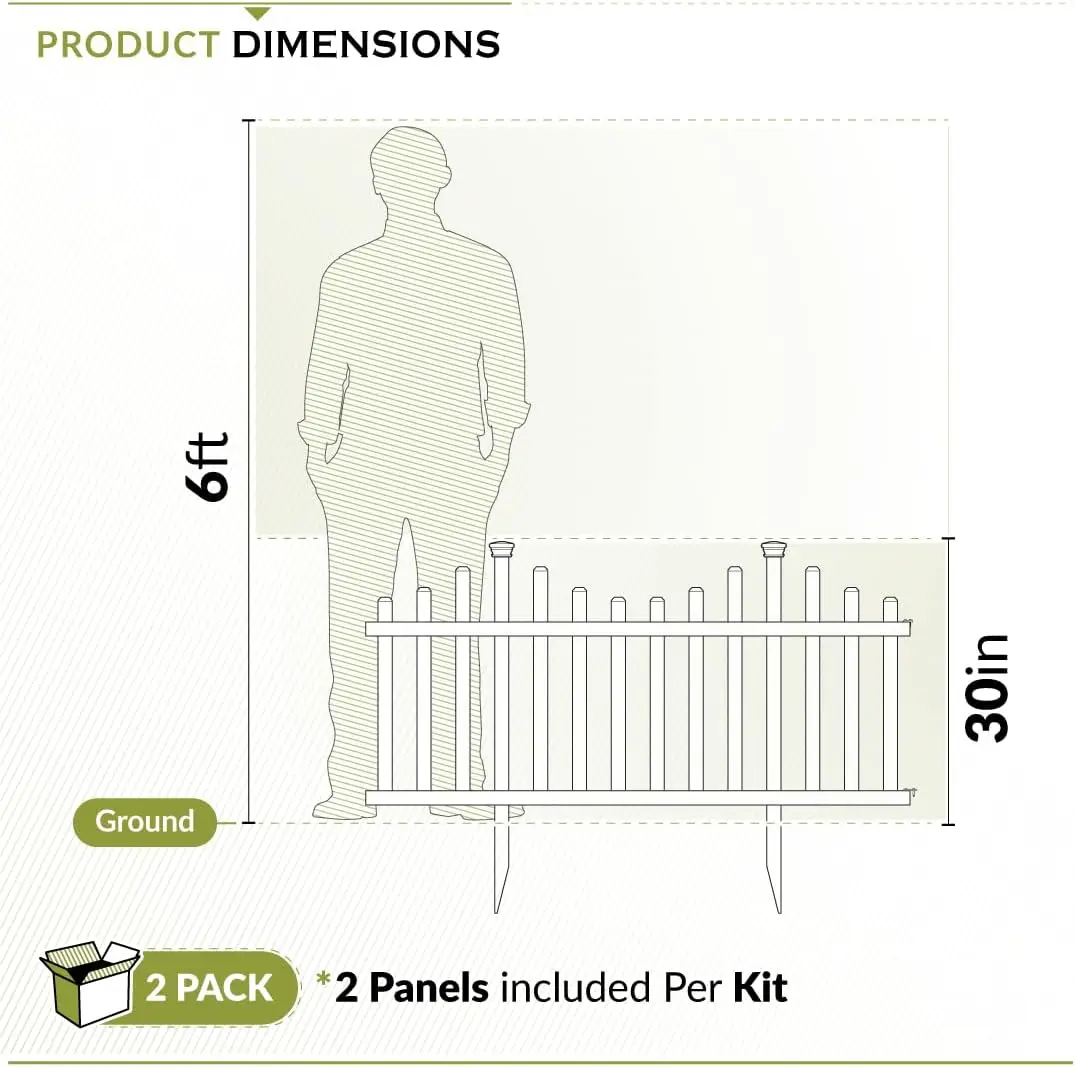2-Panel No Dig White Vinyl Fence Kit, Easy DIY Temporary Yard Border for Pets & Garden