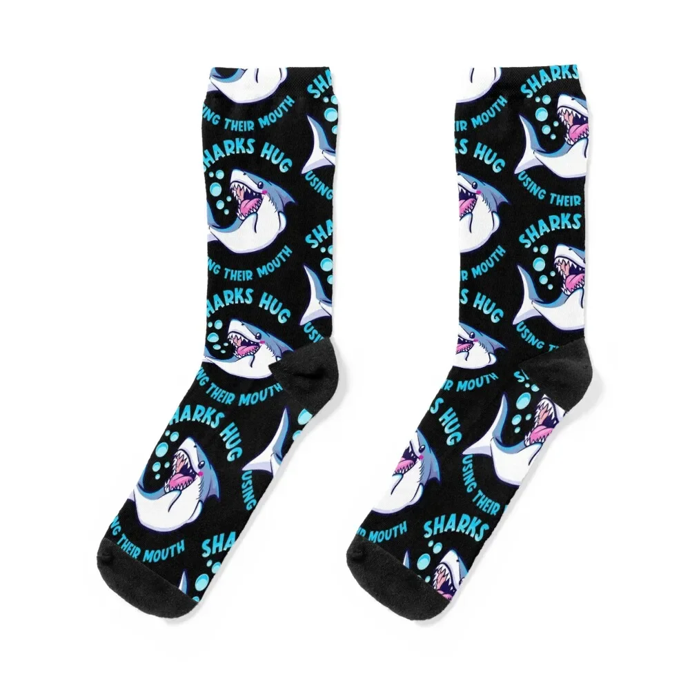 Sharks Hug Using Their Mouth Funny Shark Pun Socks kawaii Antiskid soccer Socks Female Men's