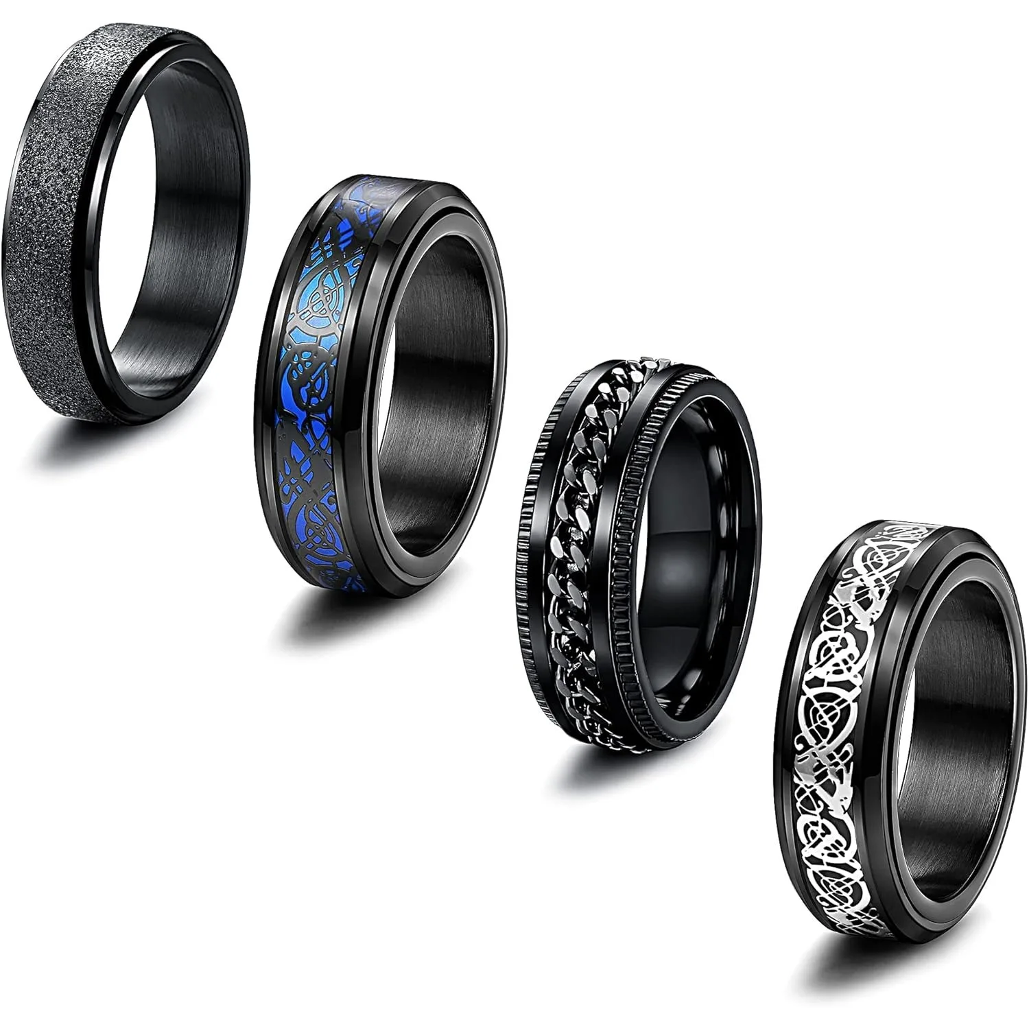 

Florideco 4Pcs Anxiety Ring Spinner Fidget Rings for Men Women Stainless Steel Black Ring for Anxiety Dragon Ring Jewellry Gift