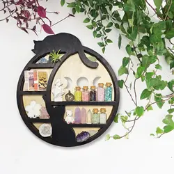 Bohemian Crystal Storage New Moon Cat Display Stand Stone Holder Wooden Shelf for Figurines Floating Shelves Wall Decoration
