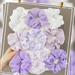 New Spring Summer Girls Fairy Purple Scrunchies Mesh White Plaid Dots Elastic Hair Bands Hair Accessories Fresh Simple Large Gum