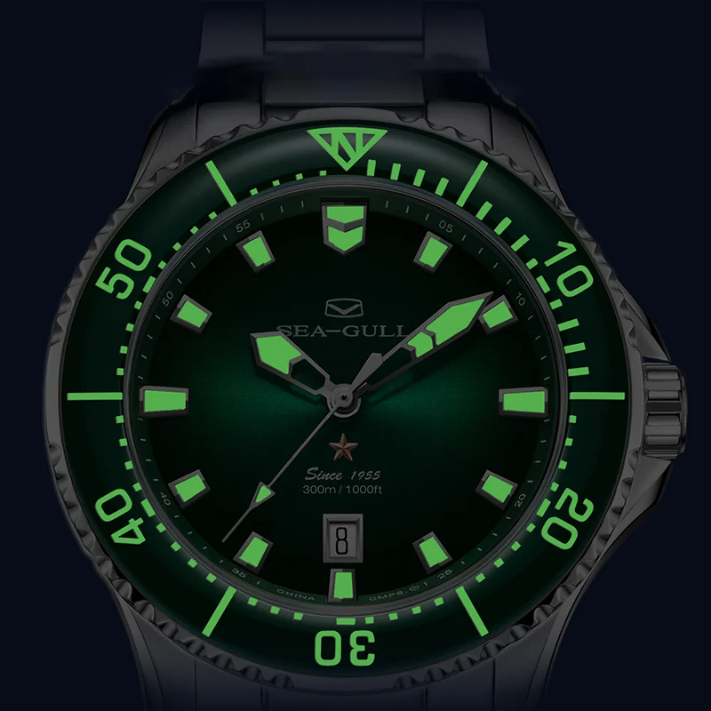 ساعة النورس الرجالية الأوتوماتيكية لف ST2130 300 متر مقاوم للماء الياقوت كريستال مضيئة التقويم ساعات المعصم الميكانيكية 1213 reloj