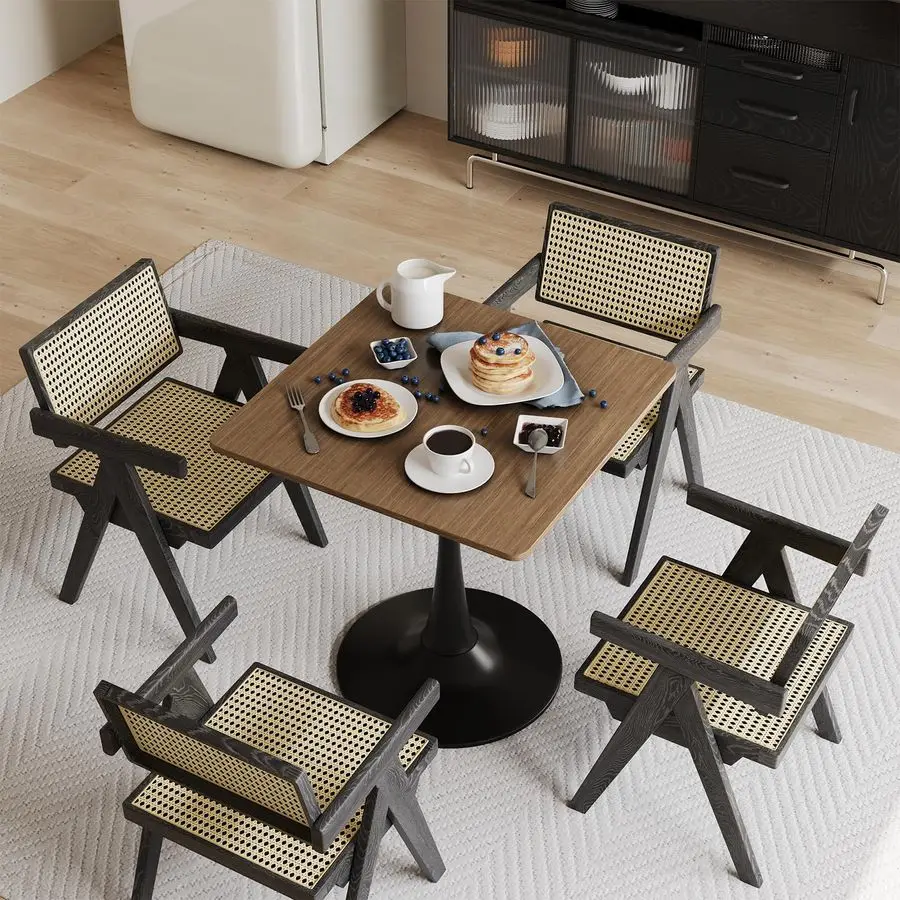 Square Tulip Table for 2, 24 Inch Small Dining Table with Metal Pedestal Base for Kitchen, MidCentury Modern Table with Round Co