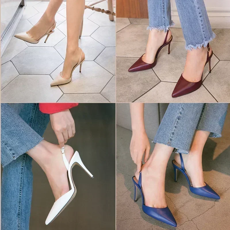 6cm Luxury Women\'s Shoes Sandals Pointed Toe High Heels Ankle Wrap White Ladies Dress Women Shoes 40 41