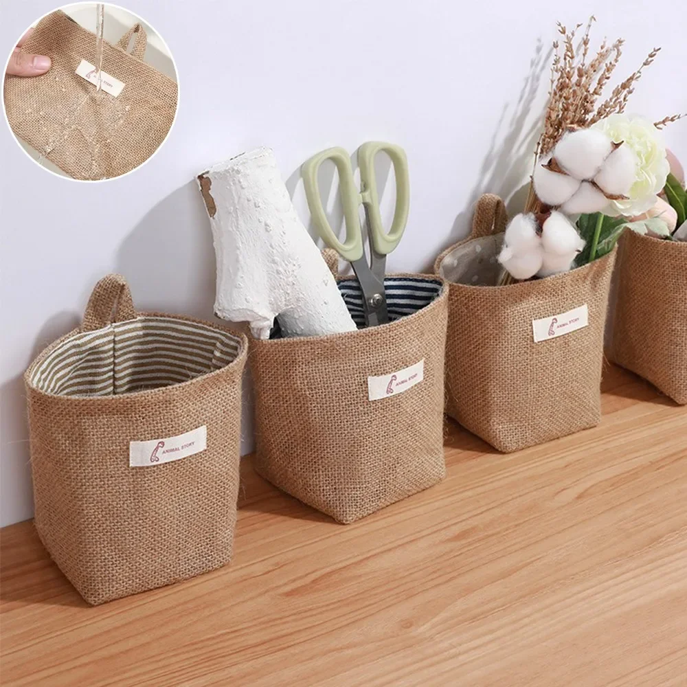 1pc Wall Mounted Mini Cotton Linen Bag Storage Bag Used for Storing Household Items Bolsa De Almacenamiento De Algodón Y Cáñamo