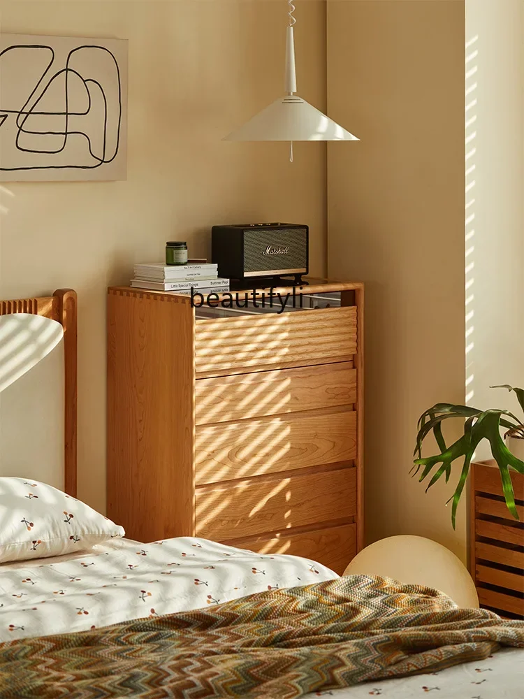 

Y13 Cherry wood chest of drawers Solid wood retro bedroom Nordic living room Storage side cabinet