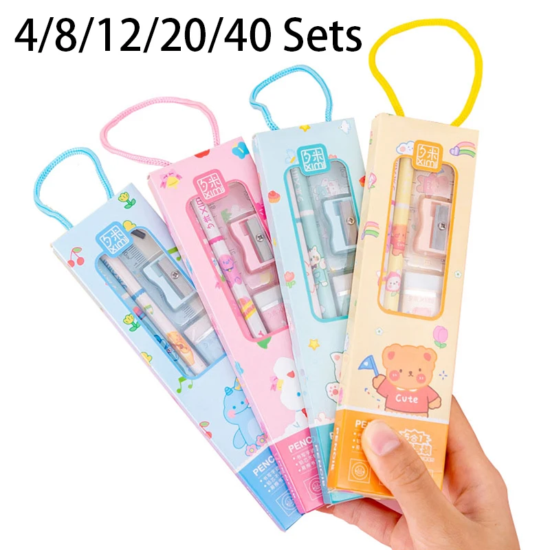 4-40Sets Five Piece Stationery Set Children Birthday Gift Cute Set Items Wholesale Supplies Product Office Stationary Kids Set