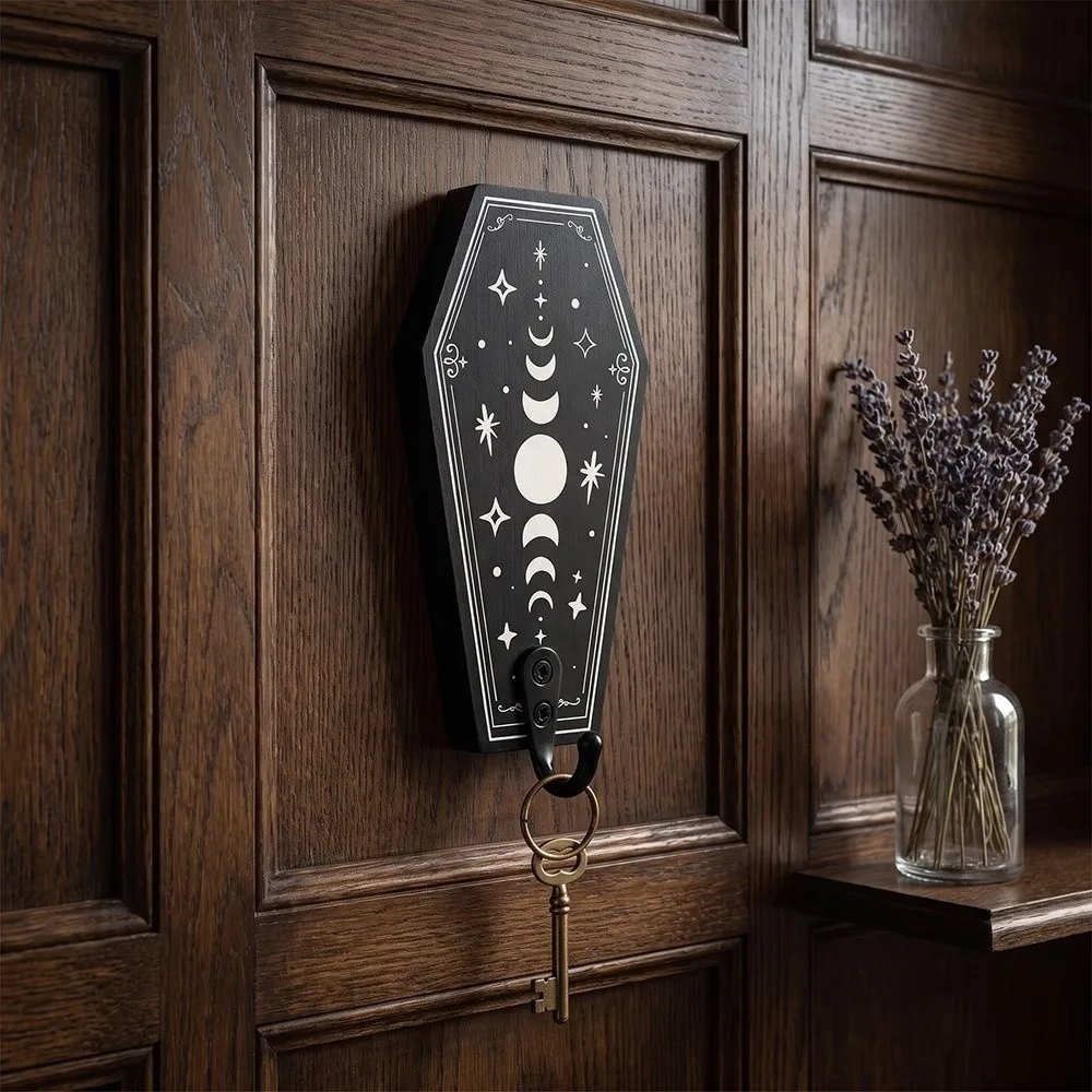 Wooden Halloween Skeleton Hook Star Moon Gothic Wall Mounted Hook Multifunctional Space Saving Key Holder Home Organization