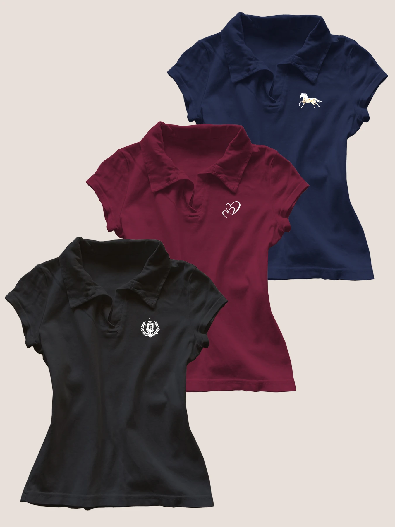 

3PC New American Retro Top Trendy Summer Polo Collar Short Sleeve Slim Shoulder T-shirt for Women