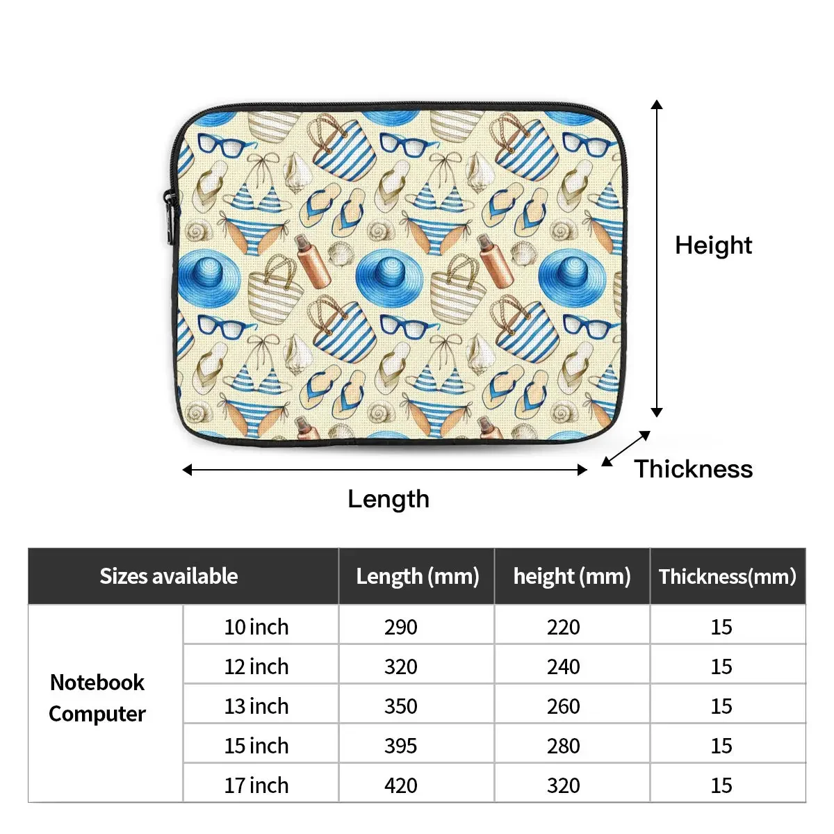 Summer Holiday Pattern Computer ipad Laptop Cover Case Laptop Sleeve Bag Portable Cover Fundas Pouch