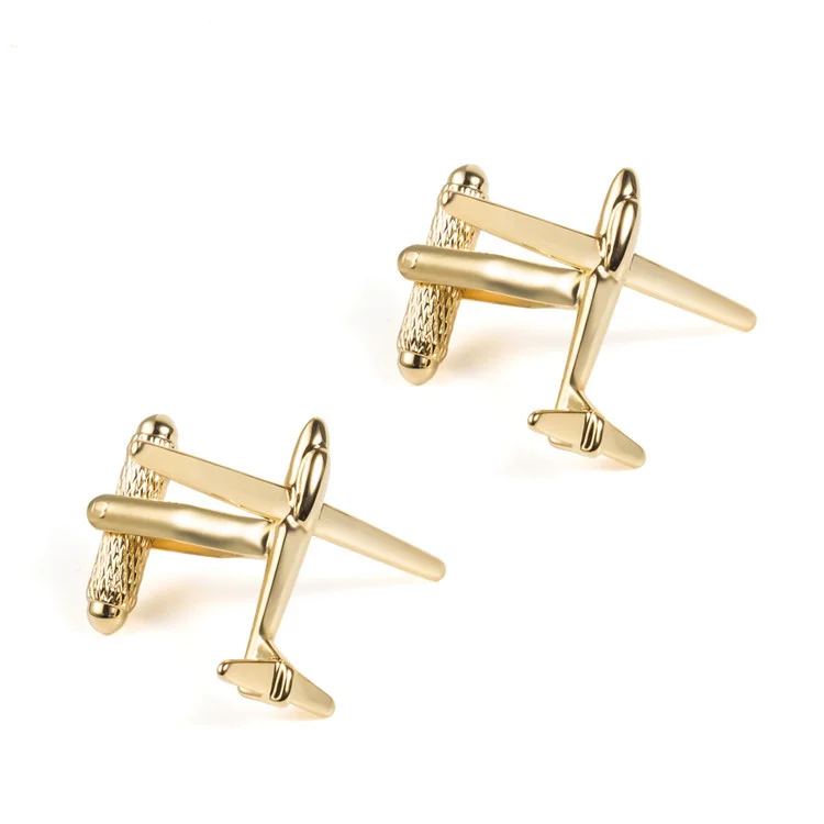 Gemelli personalizzati in metallo liscio oro a forma di aeroplano, da uomo, per camicia francese, con chiodi sulle maniche, regalo di Natale_voghion.com