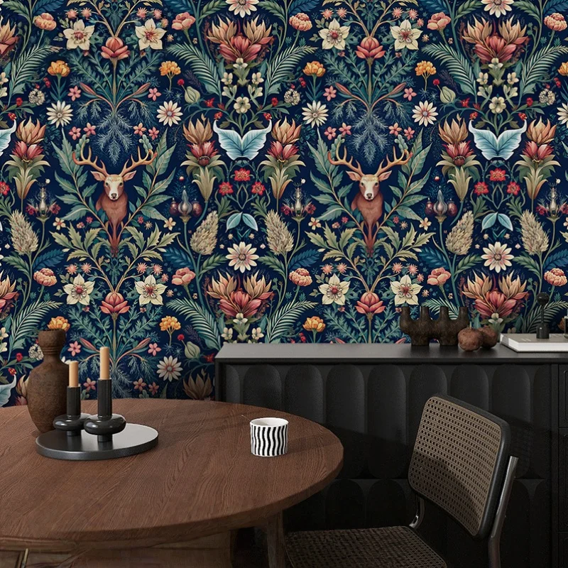 鹿の剥がして貼る壁紙-剥がせる森の葉-粘着壁紙-剥がせるコンタクトペーパー-寝室-リビングルーム用