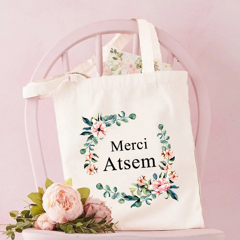 Merci Atsem-Bolso de hombro con estampado floral para mujer, bolsa de mano con estampado de flores ecológicas, para guardar libros escolares, regalos Atsem