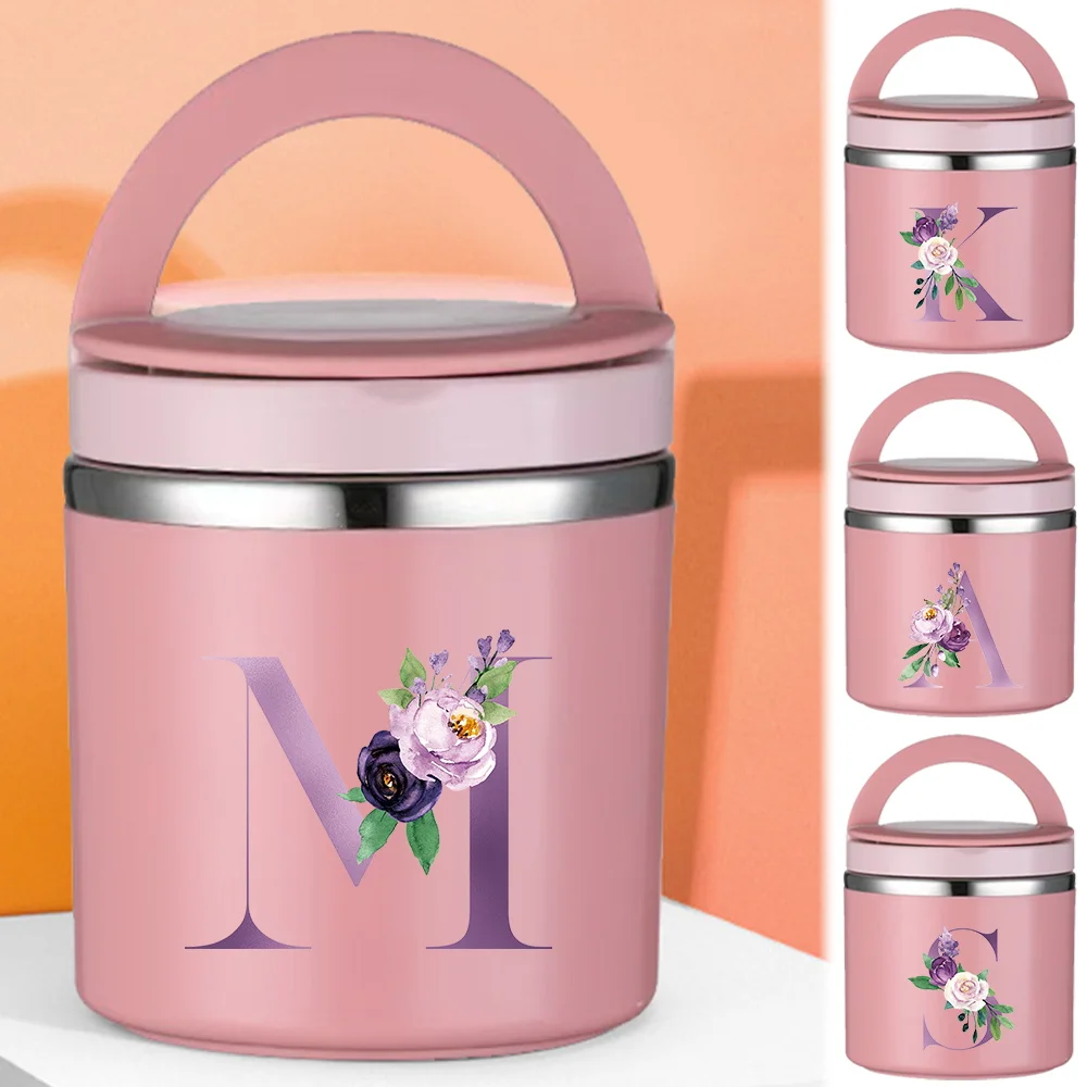 

Purple Letter Series Thermal Jar Insulated Soup Cup Children Worker Lunch Box Portable Camping Picnic Bento Lunch Box Unisex