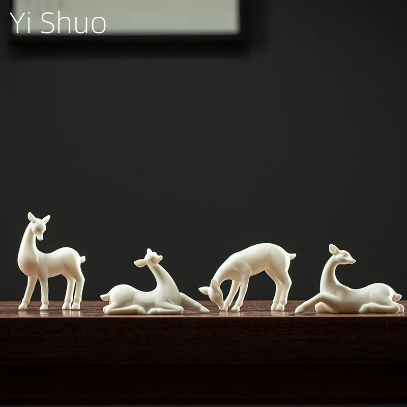 Mini Small Number Ceramic Ornament Animal Deer Ceramic Whiteware Handicraft Zen Flower Pot Gardening Tea Pet Mini Tea Set