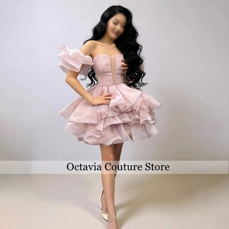 Custom Light Pink Tiered Graduation Dress Hot Sale Homecoming Dresses For Teen A Line Sweet 15 16 Mini Evening Prom Party Gowns