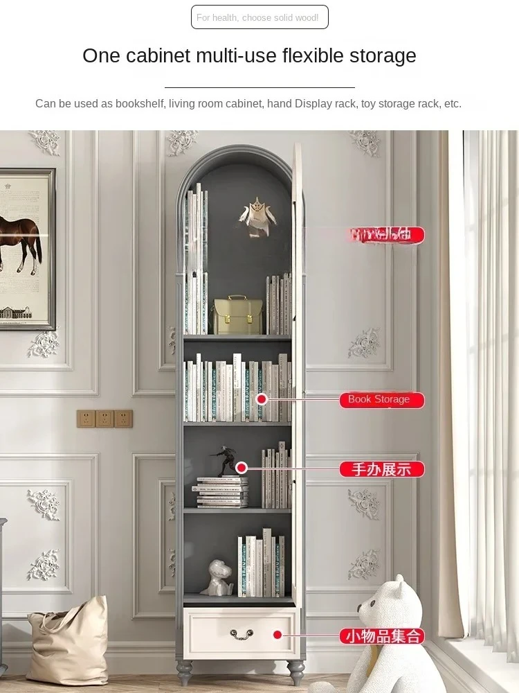 X-S  solid wood American small apartment retro light luxury premium gray single door double door arched bookcase HG