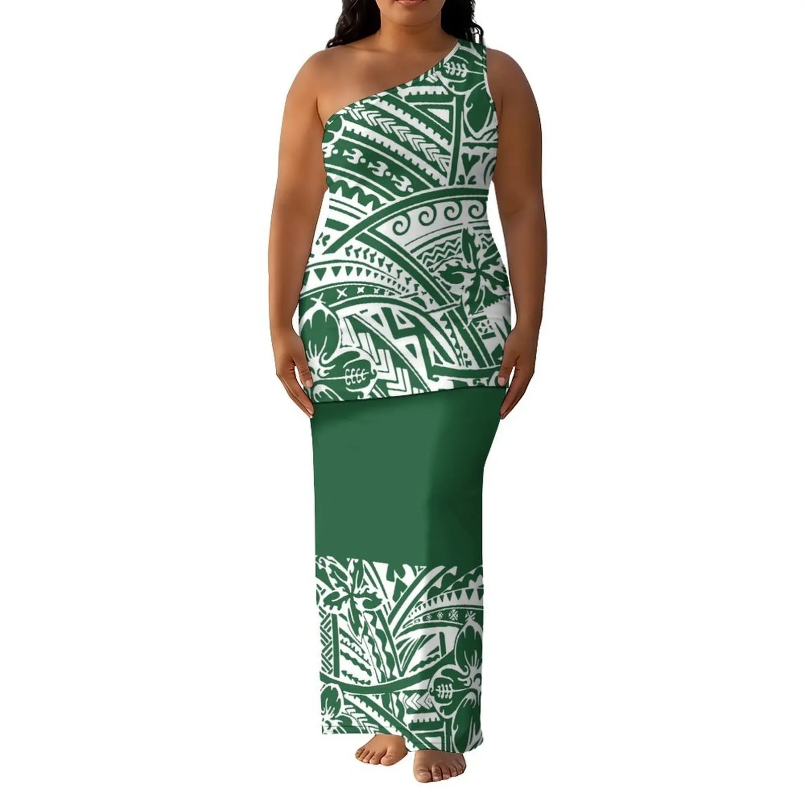 Summer Women'S Off-Shoulder Blouse-Style Customizable Pattern-Print Polynesian Islands Puletasi Elegant Suit Skirt