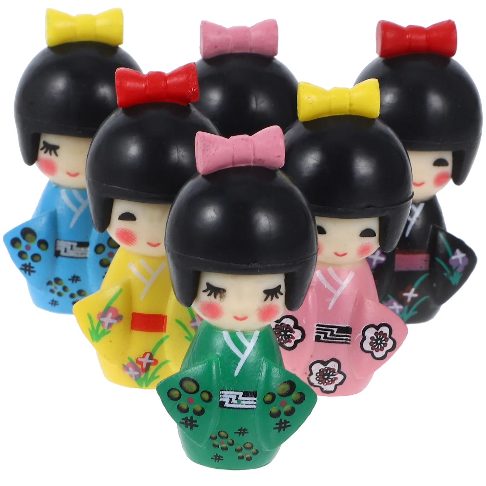 6 Pcs Kimono Ornaments Home Decoration Household Handicraft Japanese Kids Dolls for Girls Baby Pvc Plaything Toys