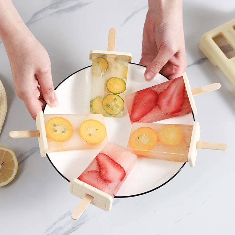 Ice Cream Popsicle Mold Diy Ice Cream Machine Homemade Ice Box With Plastic Stick Ice-lolly Mold Ice Cube Tray Kitchen