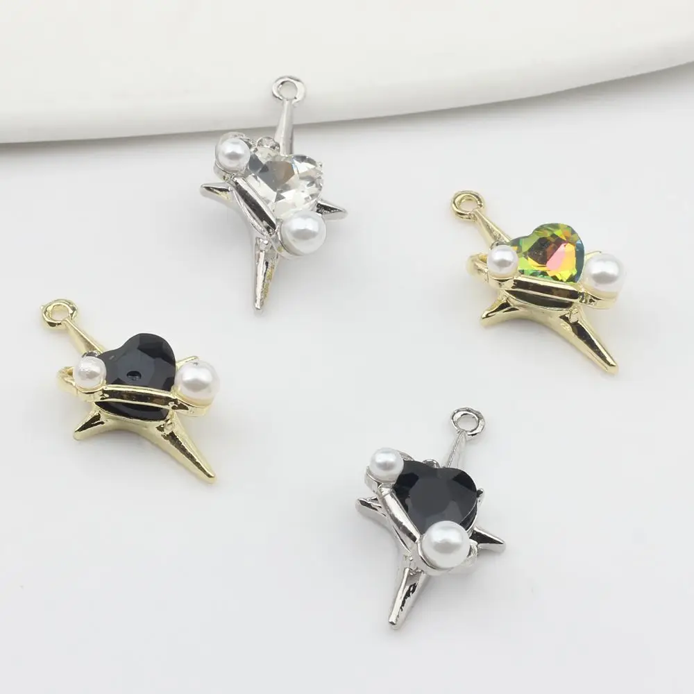 10pcs Inlaid Zircon Stars Hollow Out Charms Pendant For DIY Handmade Alloy Metal Jewelry Bracelet Earrings Making Accessories