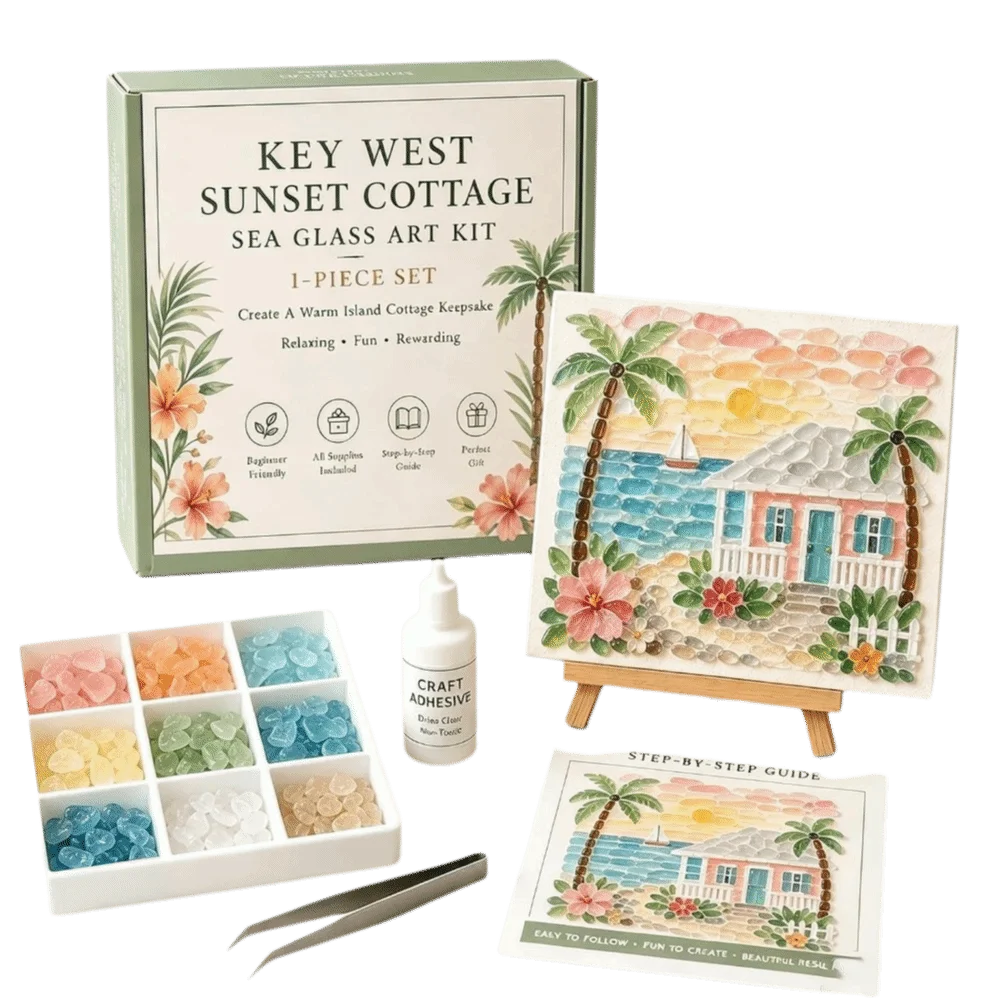 Glass Tiles Mosaic Kit Handmade Craft Sea Glass Art DIY Glass Craft Building Pattern Ocean Landscape Glass Mosaic Kit
