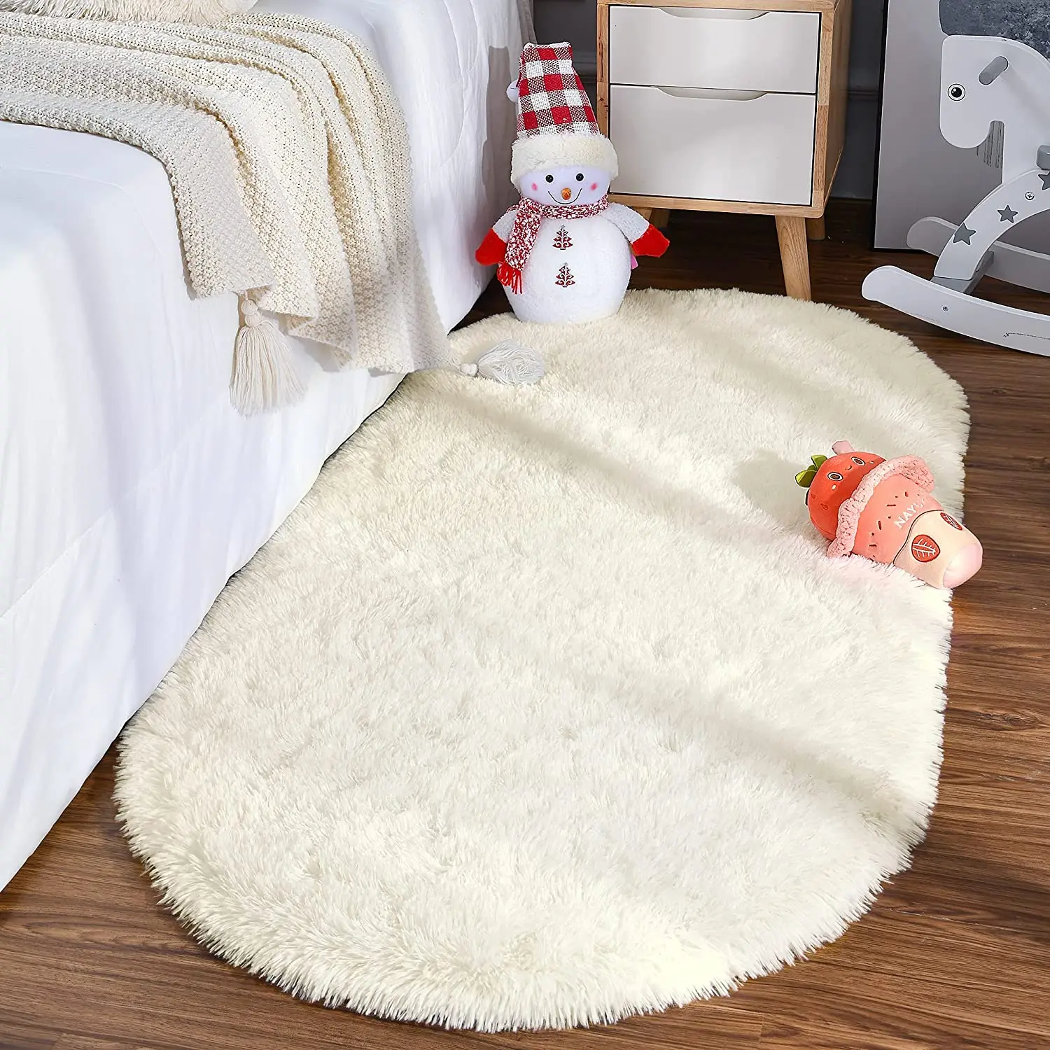 Fluffy Oval Plush Rug Living Room Sofa Coffee Table Floor Mat Bedroom Bedside carpet child Playable Sleeping Rug Home Decoration