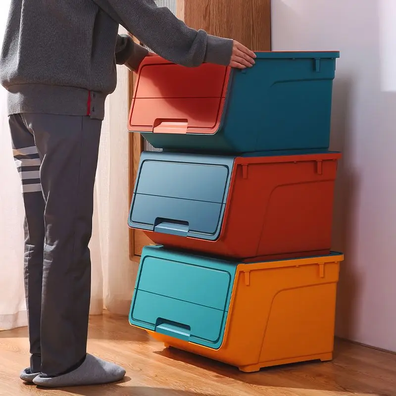 

Plastic Children's Toy Storage Box Flip Cover Front Open Style Home Use Snacks Clothes Books Organizer Box Household Storage ...