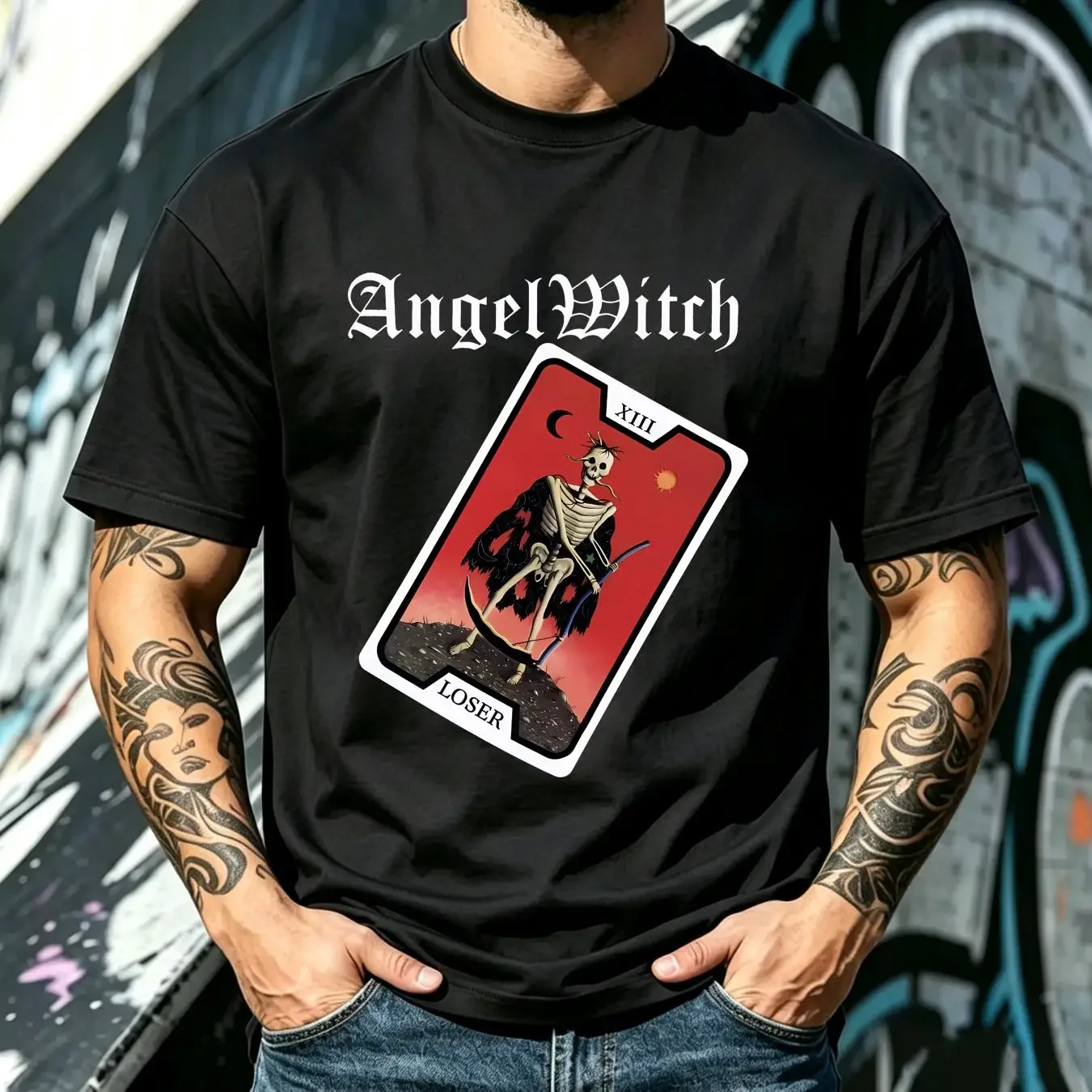 washed T Shirt angel witch loser vintage Washed Casual Unisex Versatile designer clothes Stretched Slightly