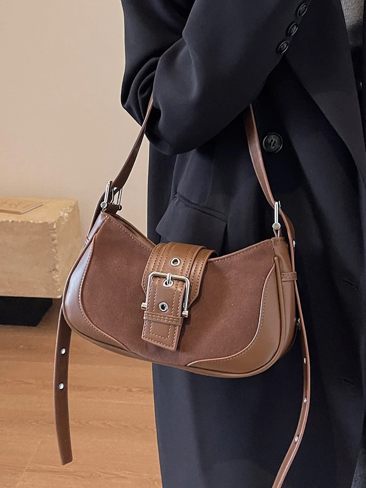 

Женская сумочка из нубука и кожи, модный саквояж на плечо в стиле ретро, универсальная сумочка кросс-боди из искусственной кожи, подходит для осени и зимы