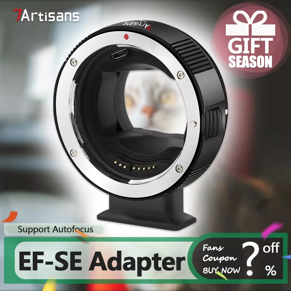 7artisans AF EF-SE Auto Focus Lens Adapter for Camera Photography Canon EF/EF-S Lens and Sony E mount A7R3 ZVE10 A6000