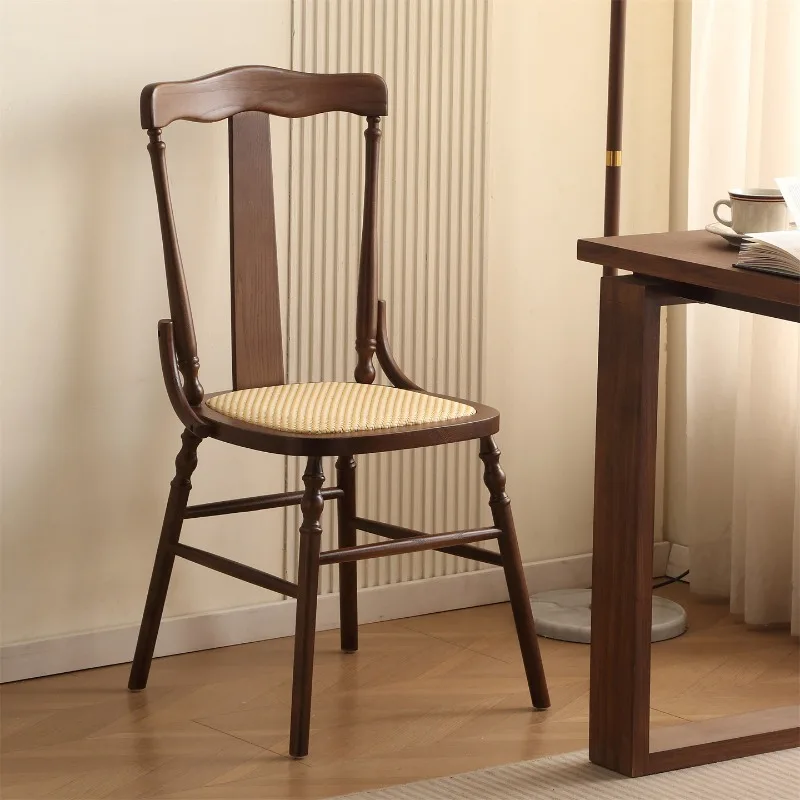 French retro rattan chair medieval home dining table and chair combination cafe bar bakery solid wood leisure chair