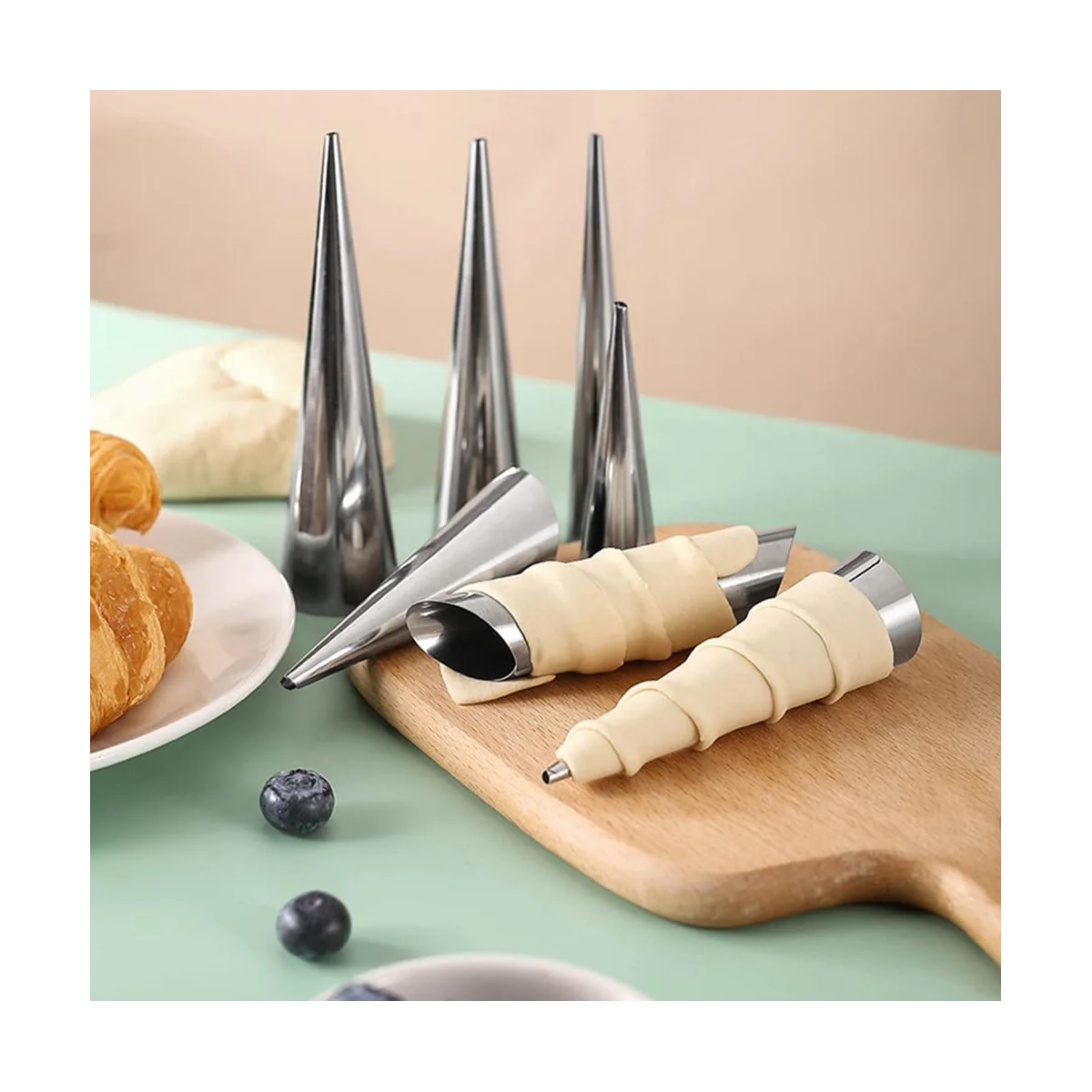 Moldes De Chifre De Creme Com Escova De Limpeza, Cone De Aço Inoxidável, Molde Em Forma Tubular Para Tubos De Cannoli, 20Pcs