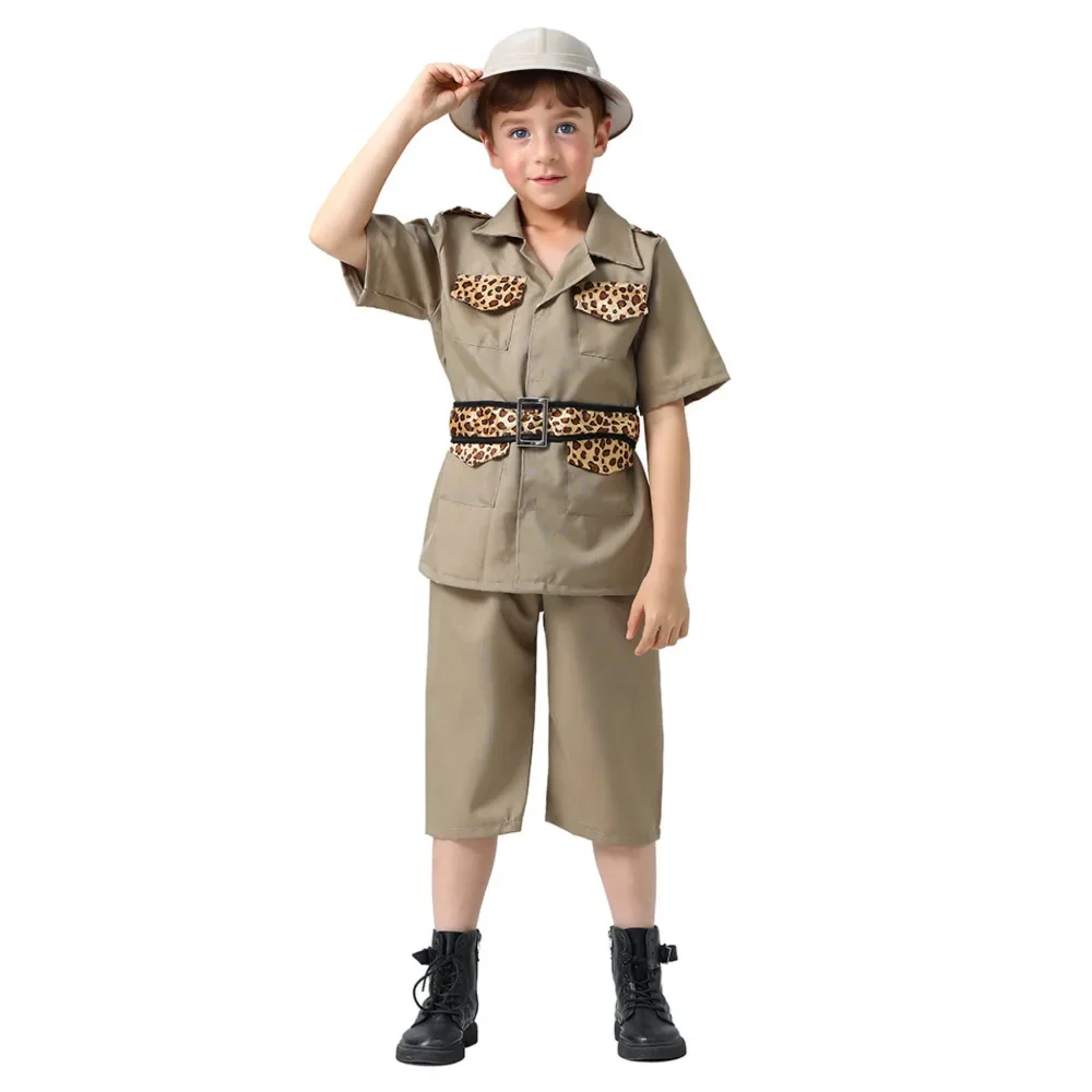 Boys Zoo Keeper Safari Explorer Patrol Costume for Kids Fancy-dress Career Day Halloween Carnival Party Costumes