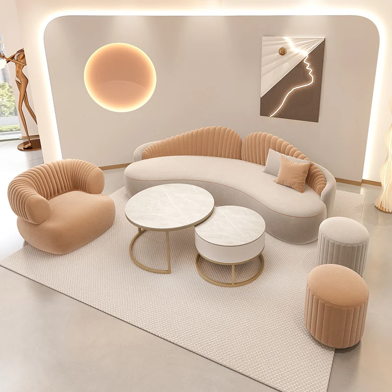 

Beauty salon cream wind sofa curved creative clothing wedding shop lounge area small apartment sofa