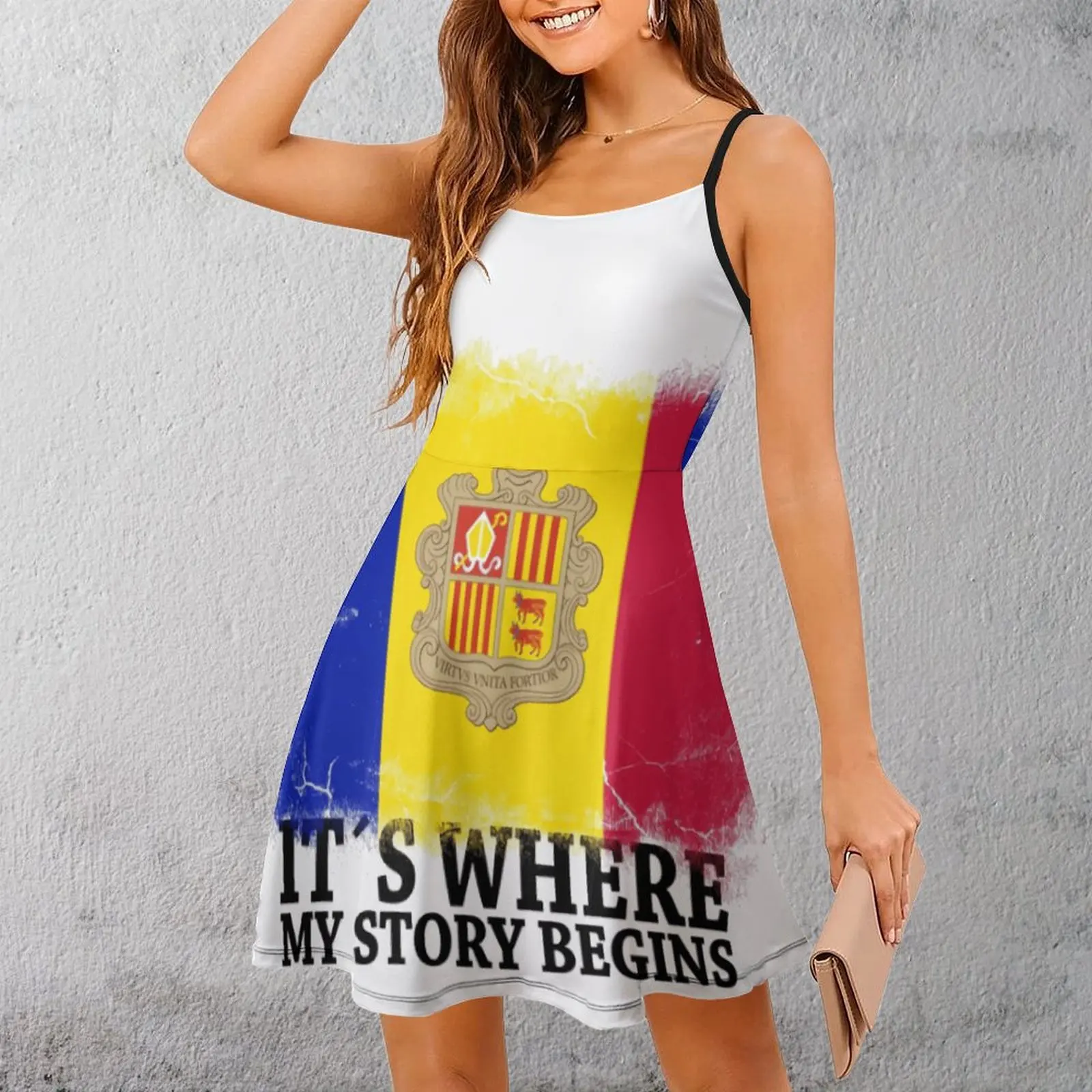 It´s Where My Story Begins Andorra Women's Sling Dress Cute Sexy Woman's Clothing Funny Novelty Cocktails Strappy Dress