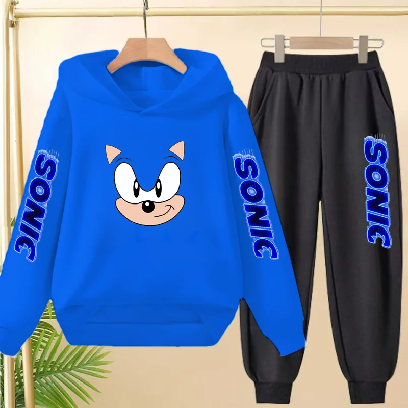 

Kids Spring Autumn Supersonic New Jogging Blue Sweatshirt Top Coat+Pants 2P Hoodies Boys Girls 3-12Yrs Clothes Casual Sports Set
