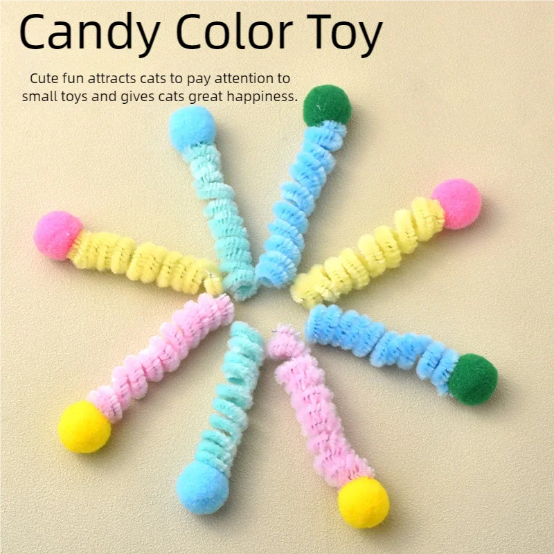 Buntes, flauschiges Katzenspielzeug im Macaron-Pom-Design, interaktives Spielzeug zum Necken für Kätzchen, zum Spielen im Haus, zum Kauen, DIY-Katzenspielzeug-Zubehör