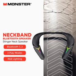 Monster Stinger Gaming Neck Speakers Bluetooth 5.3 Wireless Wearable Speakers 10H Playtime Game Neckband Speaker for IOS Android