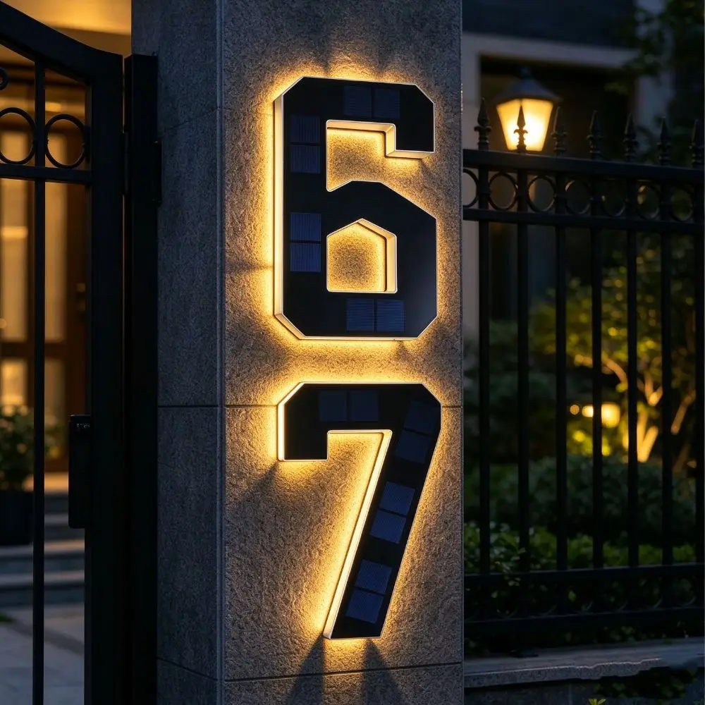 Waterproof Solar Lighted House Numbers Light 6.7IN Illuminated Exterior Solar Digital Doorplate Illuminated No Wiring