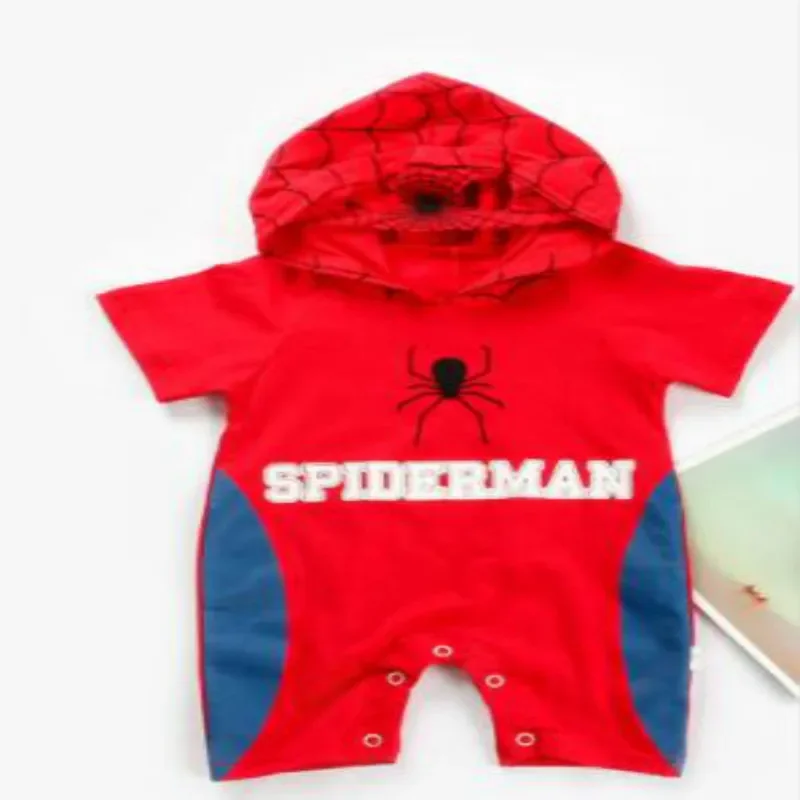 Summer Baby Boys Rompers Cartoon Spiderman Captain America Jumpsuit Short Sleeve Hoodies Bebes Girl Costume Pajamas Kids Clothes