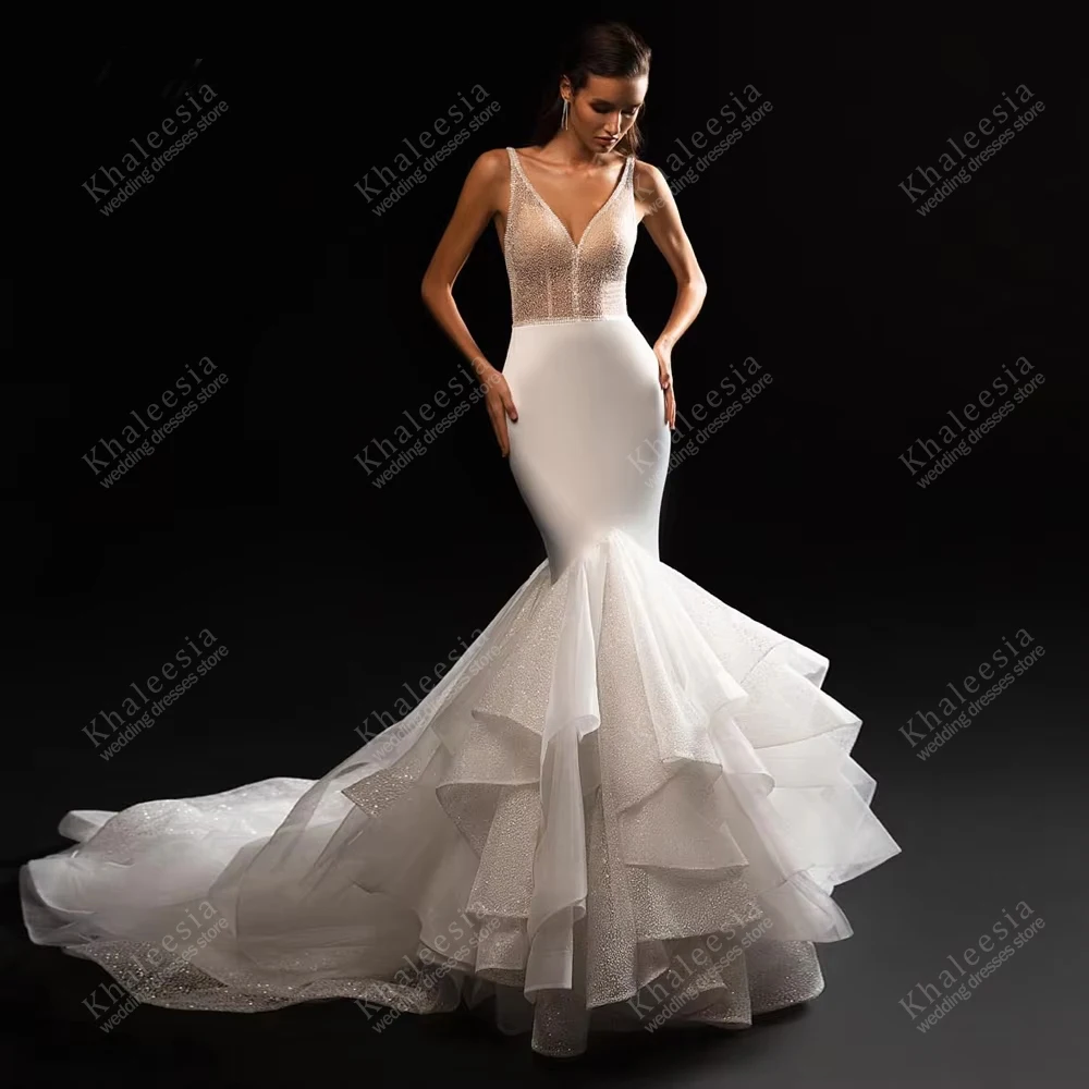 

Великолепные свадебные платья Атласные свадебные платья Современные халаты для официальной вечеринки без бретелек с открытой спиной Vestidos De Novia по индивидуальному заказу 2025