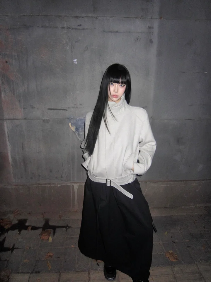 

Casual American Sle Jaet High nce Sensation Collar Tie Waist Loose Fit ort Sve Polyester Fiber Couple's Wear